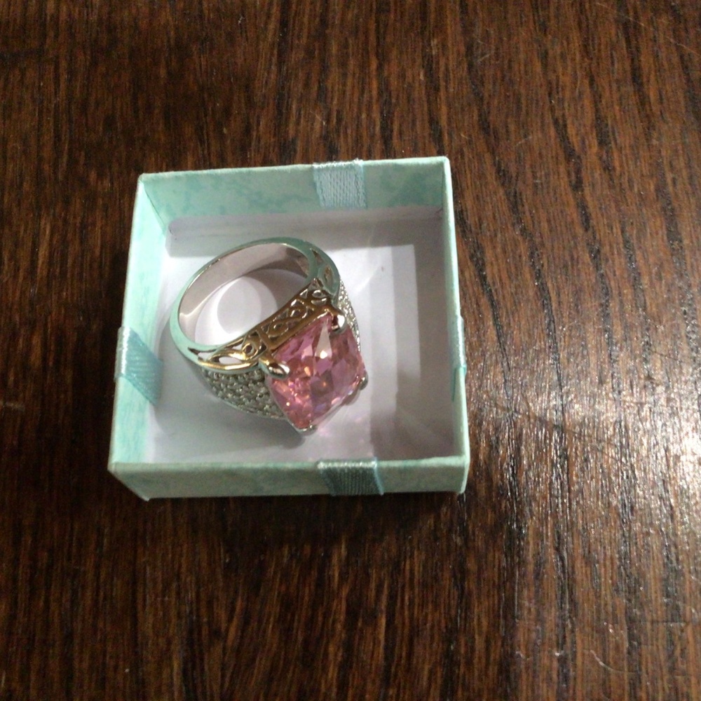 925 Sterling Silver Large Pink Rectangular Stone … - image 6